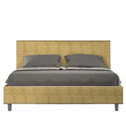 Letto 160x190cm matrimoniale contenitore con testata imbottita in tessuto giallo LIT394