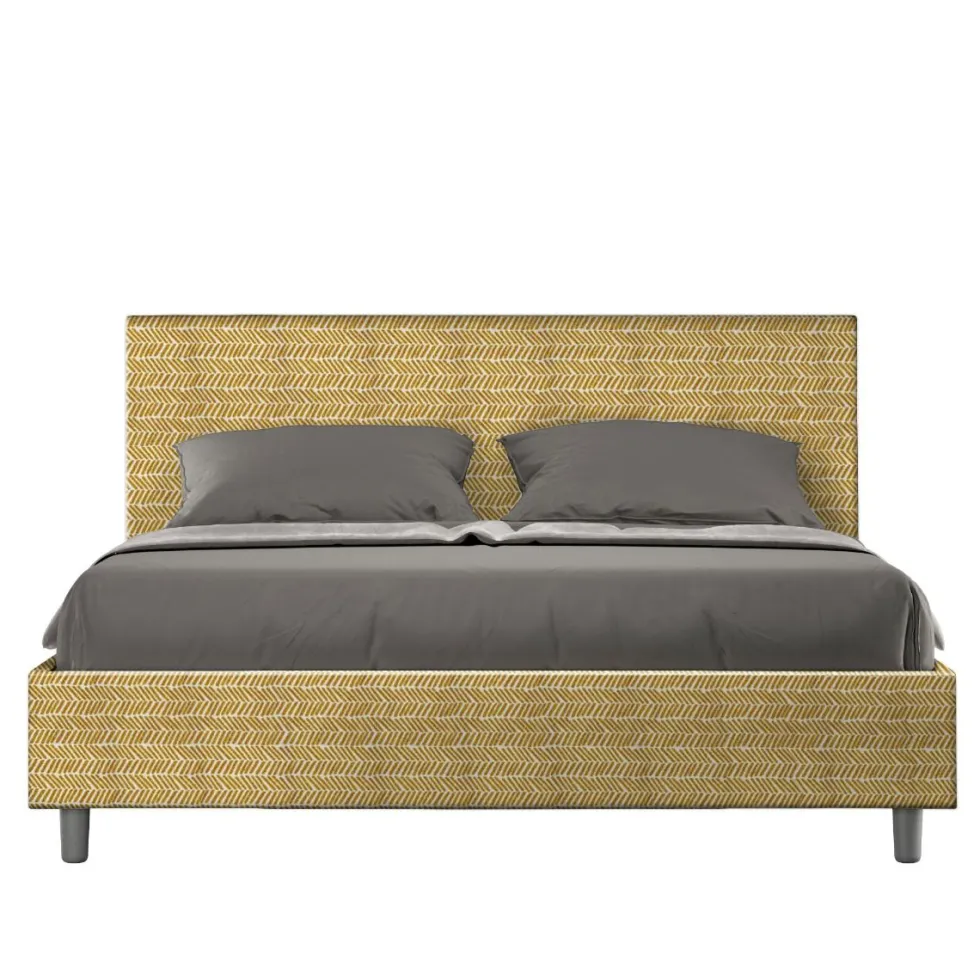 Letto 160x190cm matrimoniale contenitore con testata imbottita in tessuto giallo LIT394