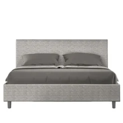 Letto 160x190cm matrimoniale contenitore con testata imbottita in tessuto bianco LIT394