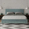 Letto 160x190cm matrimoniale contenitore con testata imbottita in tessuto blu LIT394