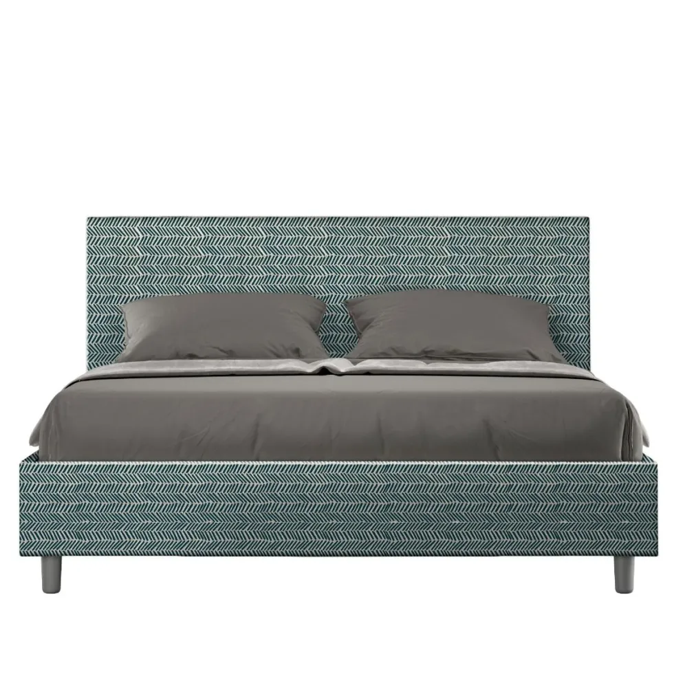 Letto 160x190cm matrimoniale contenitore con testata imbottita in tessuto blu LIT394