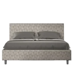 Letto 160x190cm matrimoniale contenitore con testiera imbottita in tessuto grigio LIT392