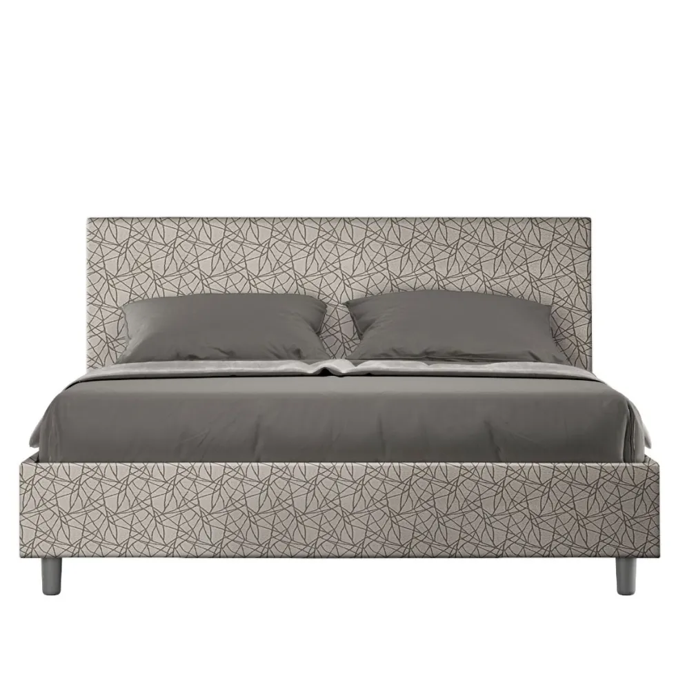 Letto 160x190cm matrimoniale contenitore con testiera imbottita in tessuto grigio LIT392