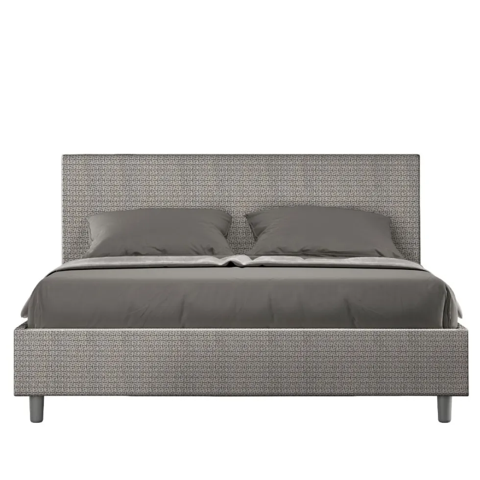 Letto 160x190cm matrimoniale contenitore con testiera imbottita in tessuto grigio LIT390