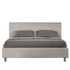 Letto 160x190cm matrimoniale contenitore con testiera imbottita in tessuto bianco LIT390