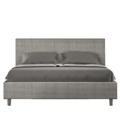 Letto 160x200cm matrimoniale contenitore con testiera imbottita in tessuto grigio LIT400