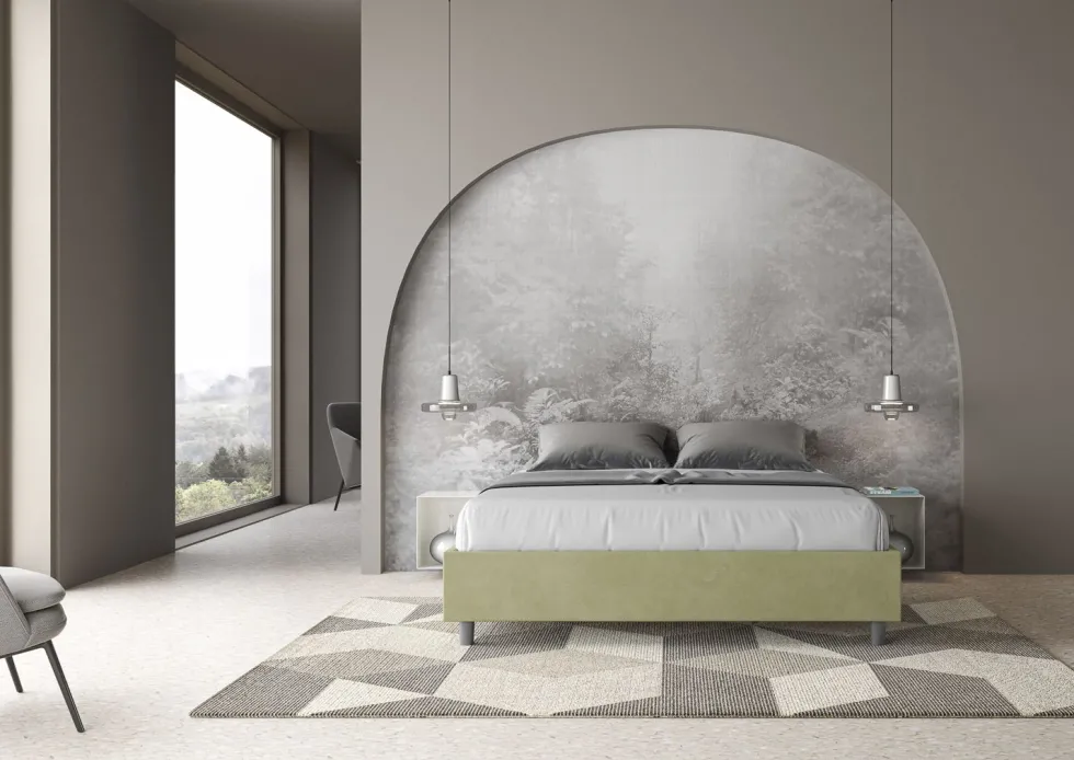 Letto 160x210cm matrimoniale contenitore sommier in microfibra tè verde LIT378