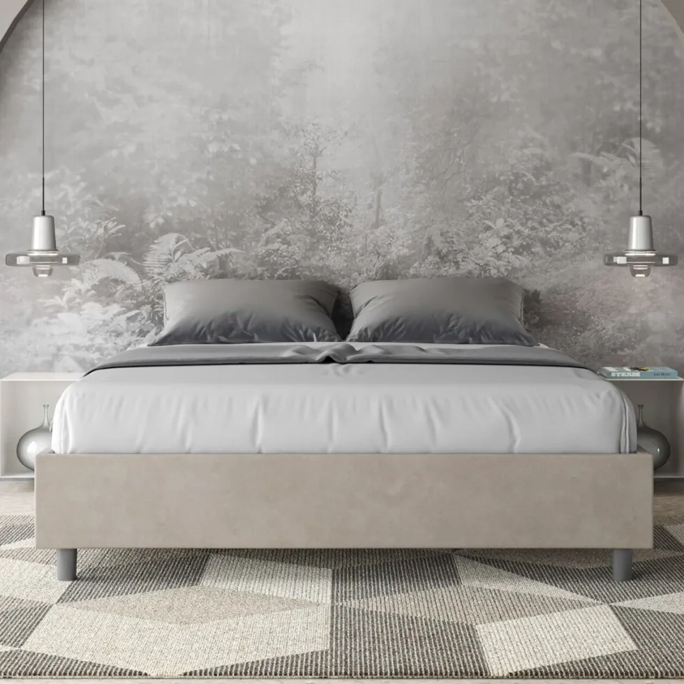 Letto 160x210cm matrimoniale contenitore sommier in microfibra sabbia beige LIT378
