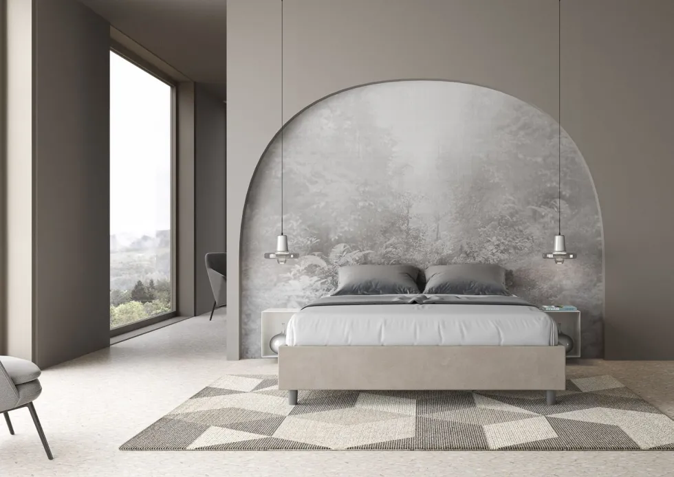 Letto 160x210cm matrimoniale contenitore sommier in microfibra sabbia beige LIT378