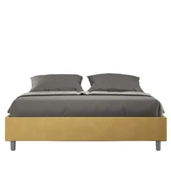 Letto 160x210cm matrimoniale contenitore sommier in microfibra ocra LIT378