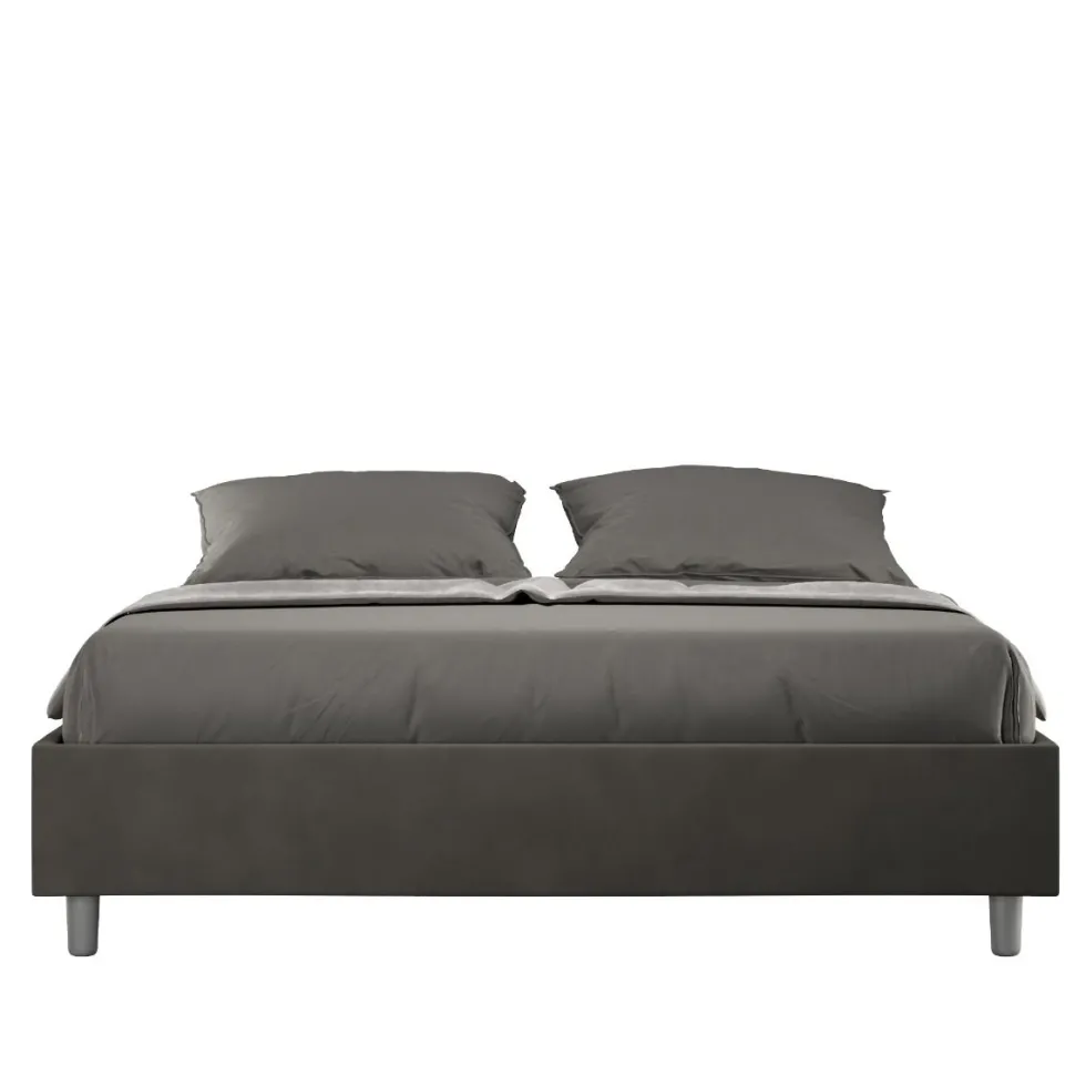 Letto 160x210cm matrimoniale contenitore sommier in microfibra grigio LIT378