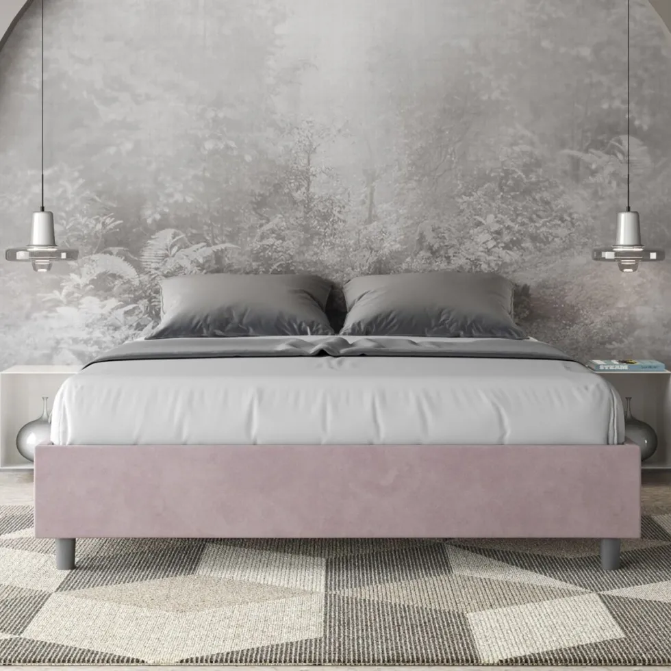 Letto 160x210cm matrimoniale contenitore sommier in microfibra glicine lilla LIT378