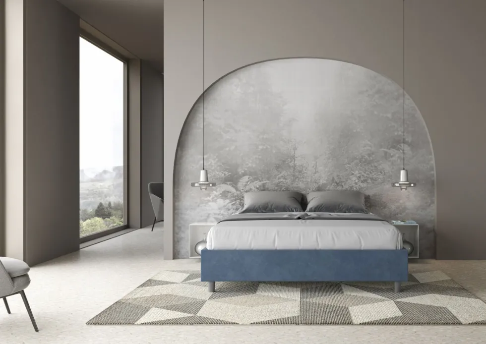 Letto 160x210cm matrimoniale contenitore sommier in microfibra blu LIT378