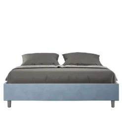 Letto 160x210cm matrimoniale contenitore sommier in microfibra azzurro LIT378