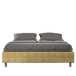Letto 160x190cm matrimoniale contenitore sommier in tessuto giallo LIT364