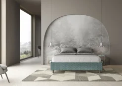 Letto 160x190cm matrimoniale contenitore sommier in tessuto blu LIT364