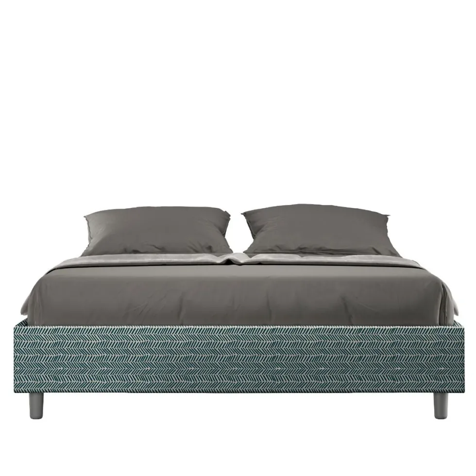 Letto 160x190cm matrimoniale contenitore sommier in tessuto blu LIT364