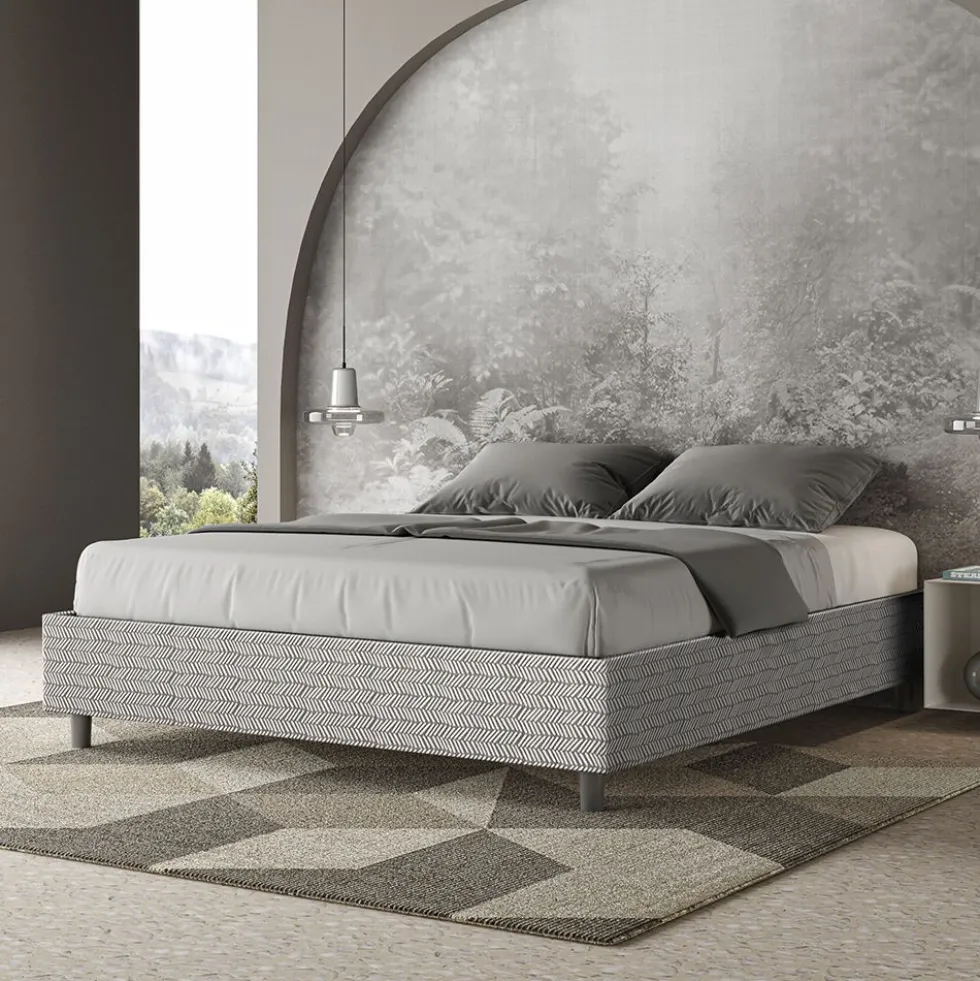 Letto 160x190cm matrimoniale contenitore sommier in tessuto bianco LIT364