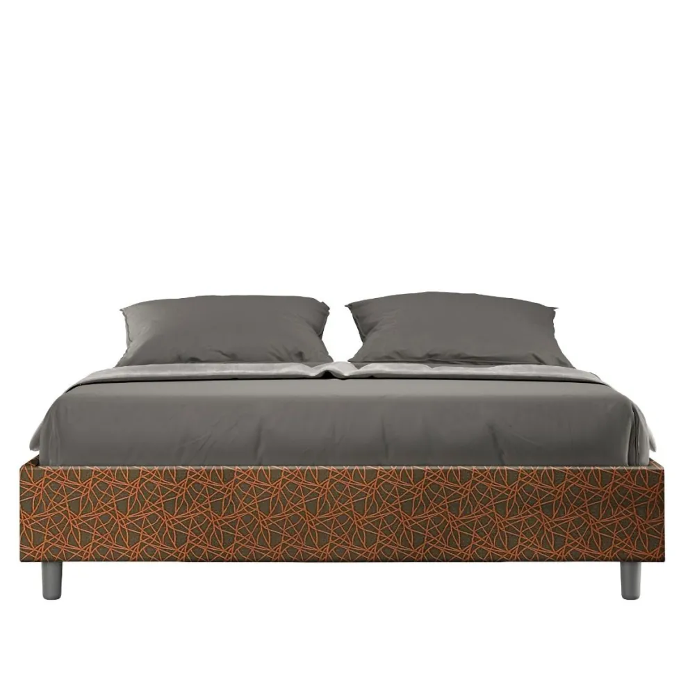 Letto 160x190cm matrimoniale contenitore sommier in tessuto arancio LIT362