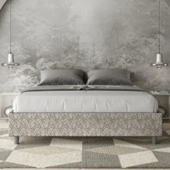 Letto 160x190cm matrimoniale contenitore sommier in tessuto grigio LIT362