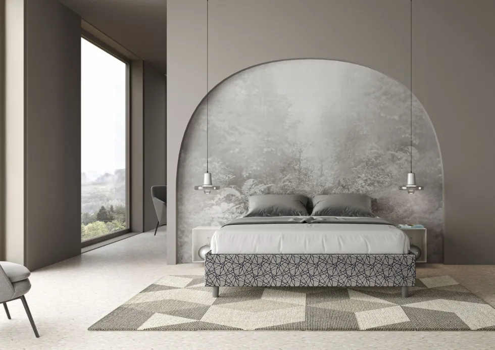Letto 160x190cm matrimoniale contenitore sommier in tessuto blu LIT362