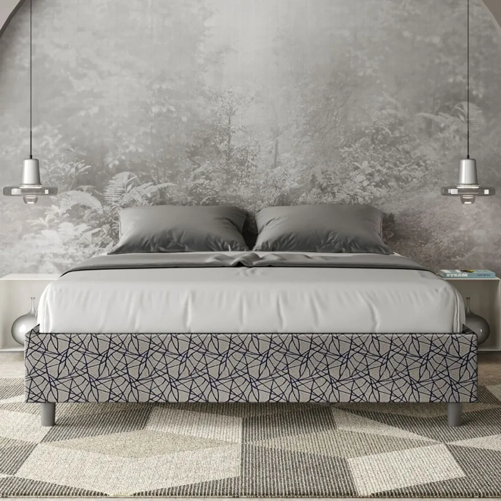 Letto 160x190cm matrimoniale contenitore sommier in tessuto blu LIT362