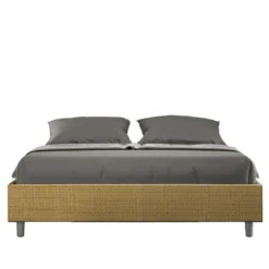 Letto 160x190cm matrimoniale contenitore sommier in tessuto giallo LIT360