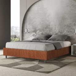 Letto 160x190cm matrimoniale contenitore sommier in tessuto arancio LIT360