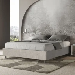 Letto 160x190cm matrimoniale contenitore sommier in tessuto bianco LIT360