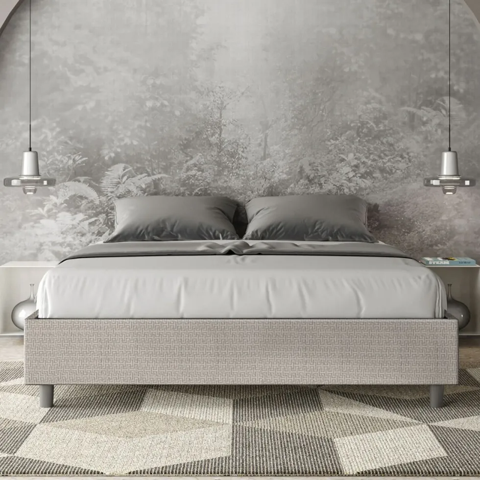Letto 160x190cm matrimoniale contenitore sommier in tessuto bianco LIT360