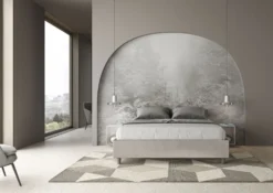 Letto 160x190cm matrimoniale contenitore sommier in tessuto bianco LIT360