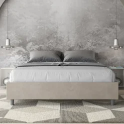 Letto 160x200cm matrimoniale contenitore sommier in microfibra sabbia beige LIT368