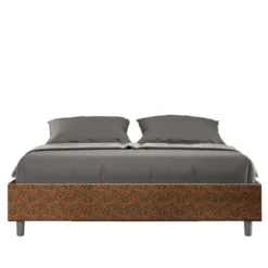 Letto 160x210cm matrimoniale contenitore sommier in tessuto arancio LIT382