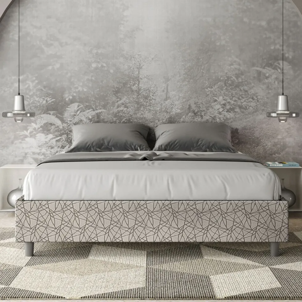 Letto 160x210cm matrimoniale contenitore sommier in tessuto grigio LIT382
