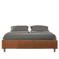 Letto 160x210cm matrimoniale contenitore sommier in tessuto arancio LIT380