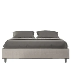Letto 160x210cm matrimoniale contenitore sommier in tessuto bianco LIT380