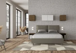 Letto 160x190cm matrimoniale contenitore con cuscino in similpelle cappuccino LIT416