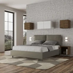 Letto 160x190cm matrimoniale contenitore con cuscino in similpelle cappuccino LIT416