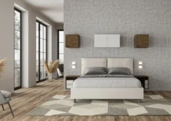Letto 160x190cm matrimoniale contenitore con cuscino in similpelle bianco LIT416