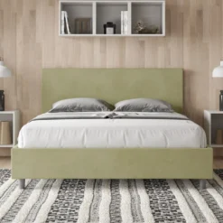 Letto 160x190cm matrimoniale contenitore con testiera imbottita in microfibra tè verde LIT388