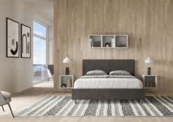 Letto 160x190cm matrimoniale contenitore con testiera imbottita in microfibra grigio LIT388