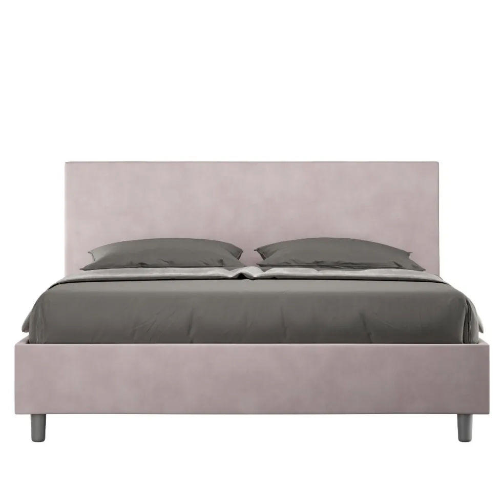 Letto 160x190cm matrimoniale contenitore con testiera imbottita in microfibra glicine lilla LIT388
