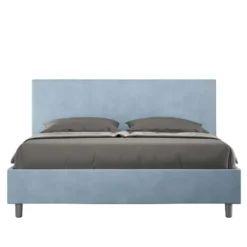 Letto 160x190cm matrimoniale contenitore con testiera imbottita in microfibra azzurro LIT388