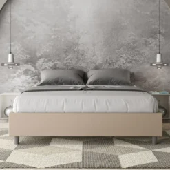 Letto 160x190cm matrimoniale contenitore sommier in similpelle tortora LIT356