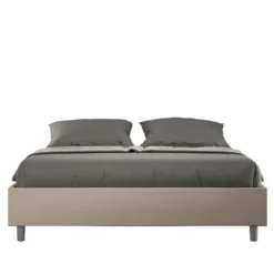 Letto 160x190cm matrimoniale contenitore sommier in similpelle tortora LIT356