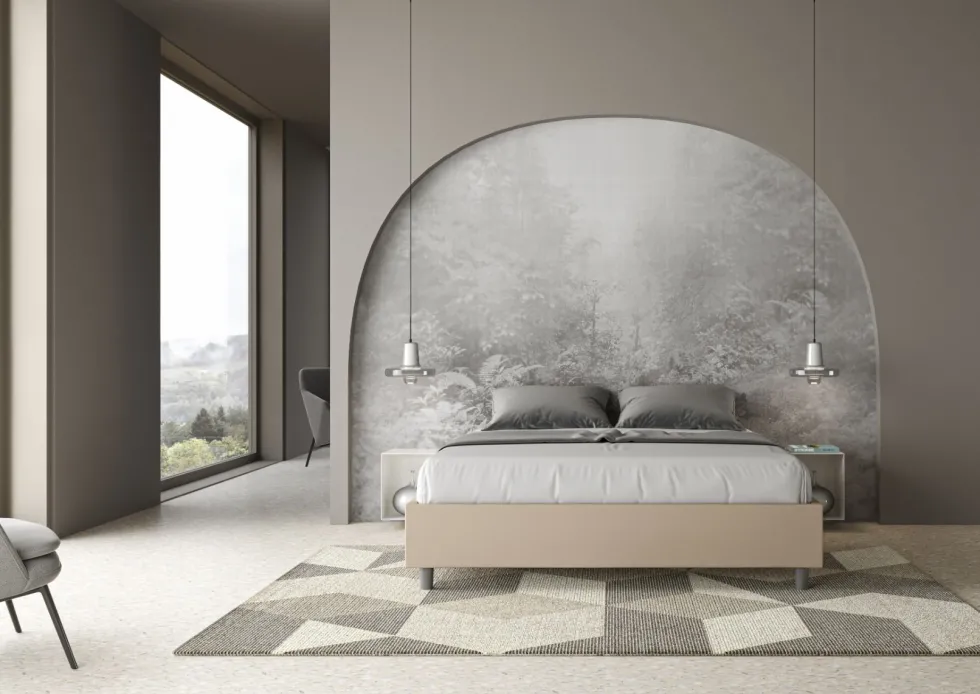 Letto 160x190cm matrimoniale contenitore sommier in similpelle tortora LIT356