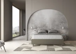 Letto 160x190cm matrimoniale contenitore sommier in similpelle cappuccino LIT356