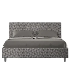 Letto 160x200cm matrimoniale contenitore con testiera imbottita in tessuto blu LIT402