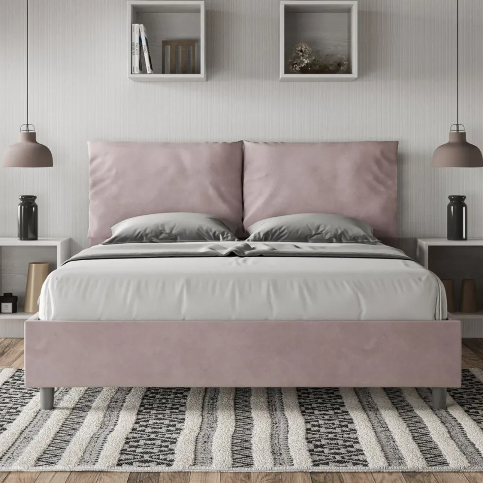 Letto 160x210cm matrimoniale contenitore con cuscino in microfibra glicine lilla LIT426