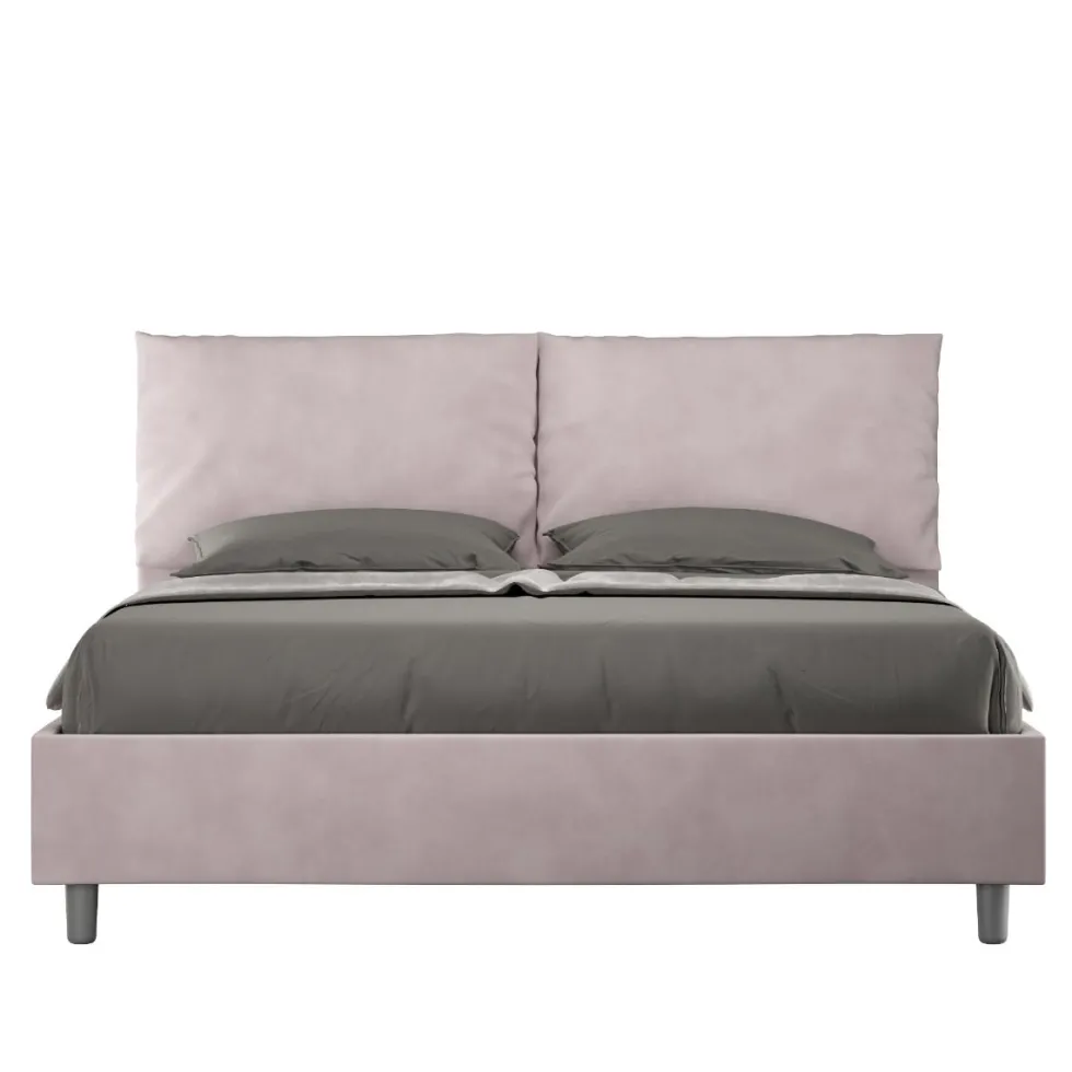 Letto 160x210cm matrimoniale contenitore con cuscino in microfibra glicine lilla LIT426